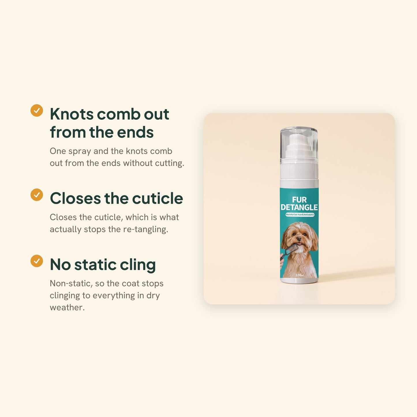 Fur Detangling Treatment Spray, key benefits