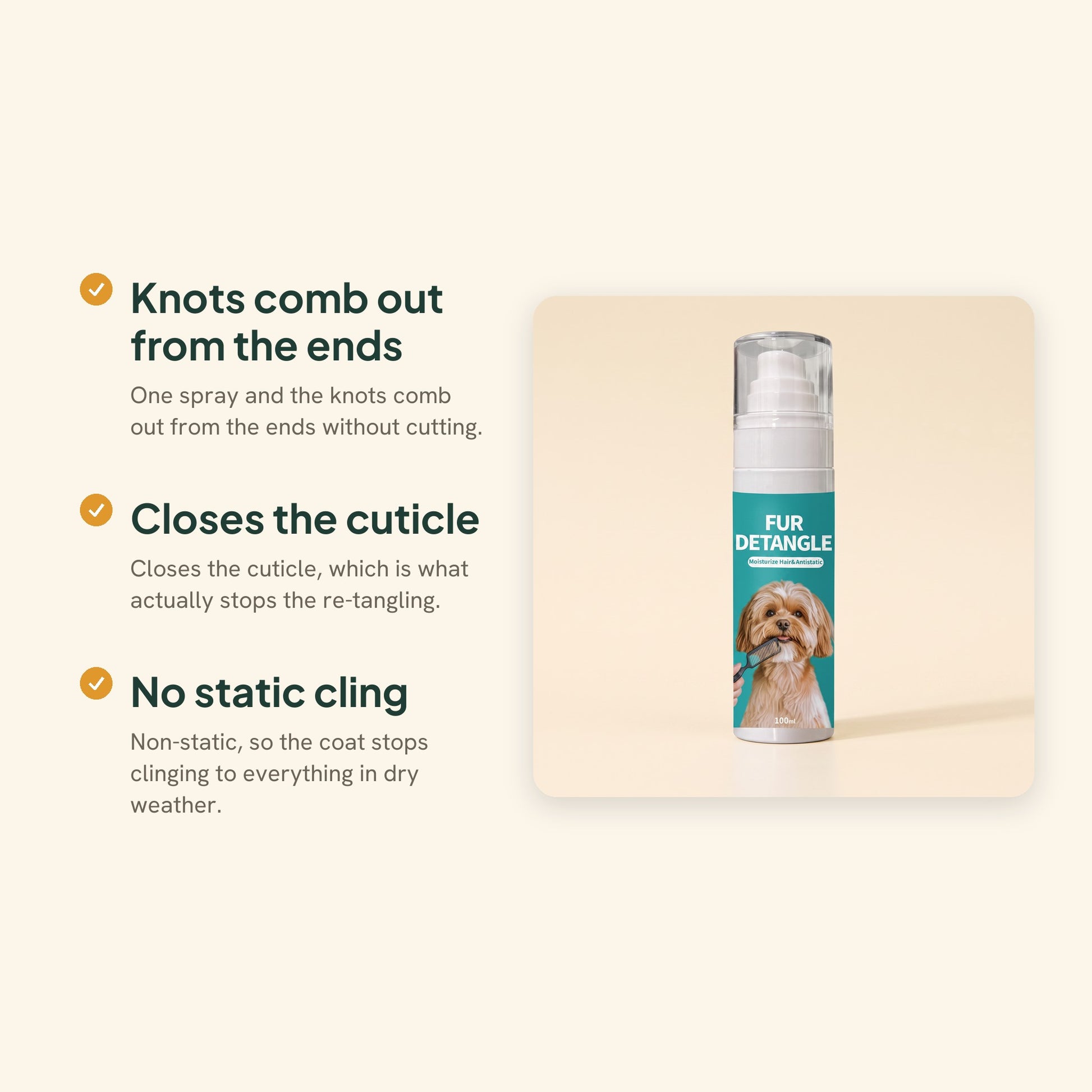 Fur Detangling Treatment Spray, key benefits