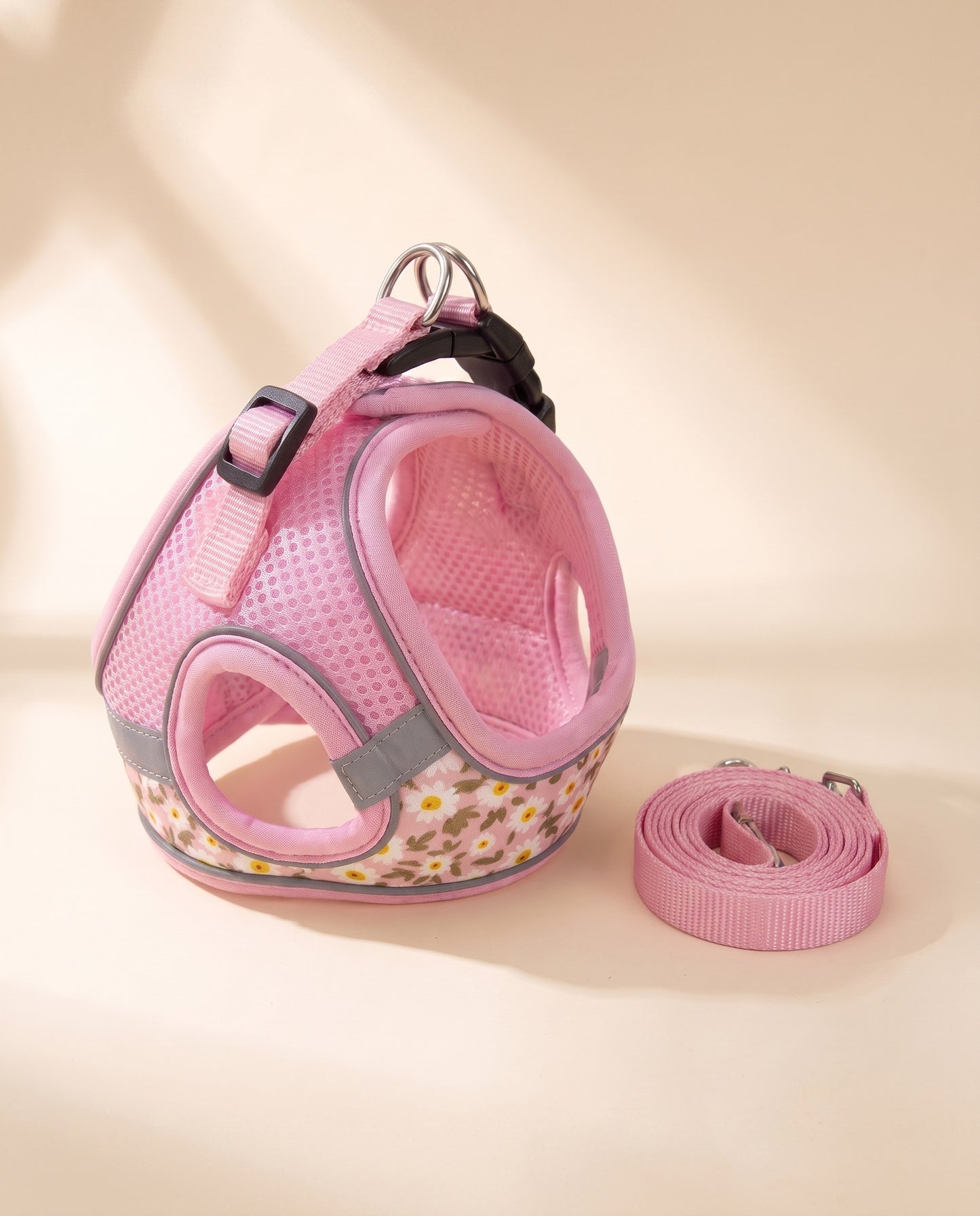 Printed Mesh Step-In Harness and Leash Set, styled in a home setting