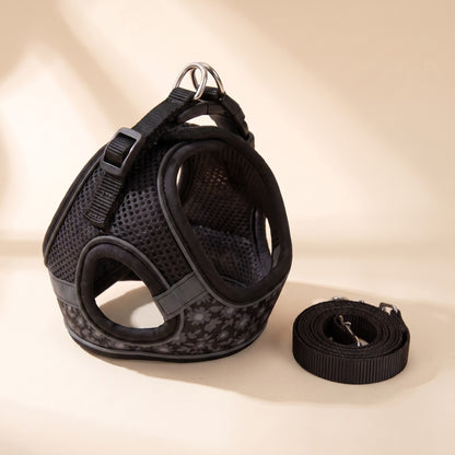 Printed Mesh Step-In Harness and Leash Set - black
