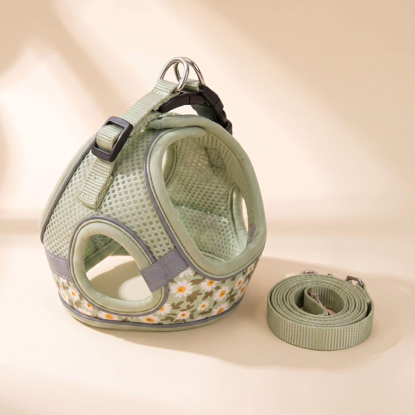 Printed Mesh Step-In Harness and Leash Set - light-green