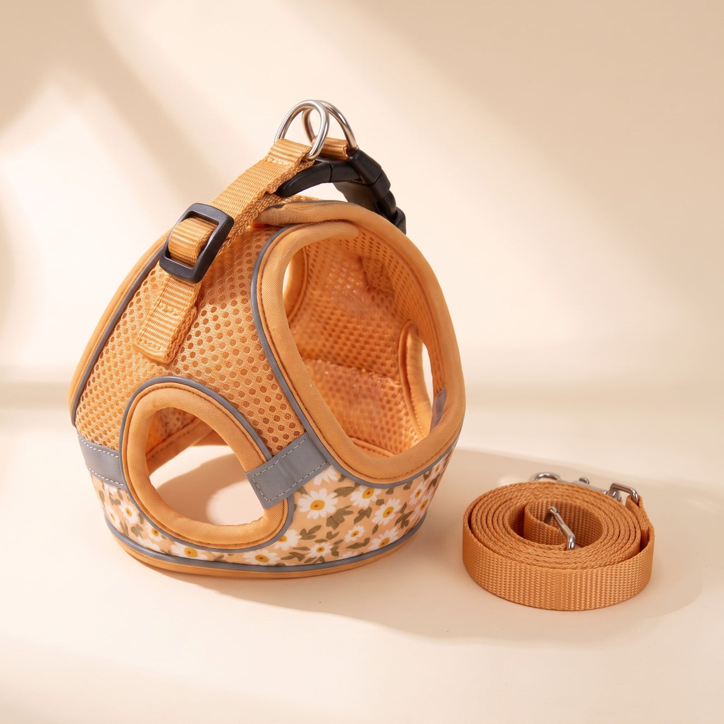 Printed Mesh Step-In Harness and Leash Set - orange