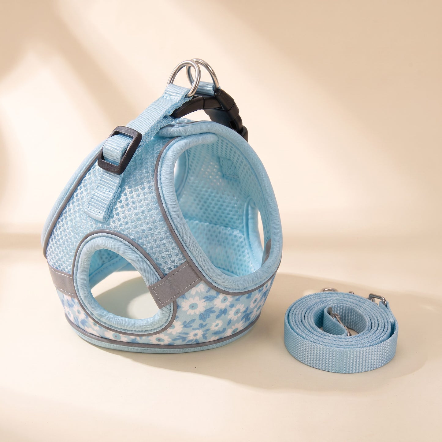 Printed Mesh Step-In Harness and Leash Set - sky-blue