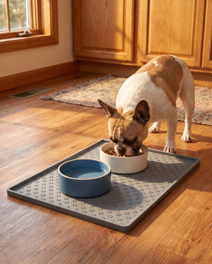 Silicone Paw Print Feeding Mat, in use at home