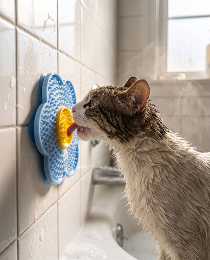 Sunflower Silicone Lick Mat, in use at home