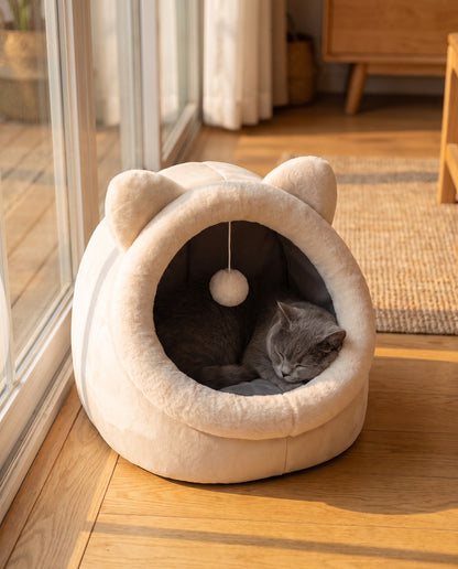 Cat-Face Tent Cave Bed, in use at home