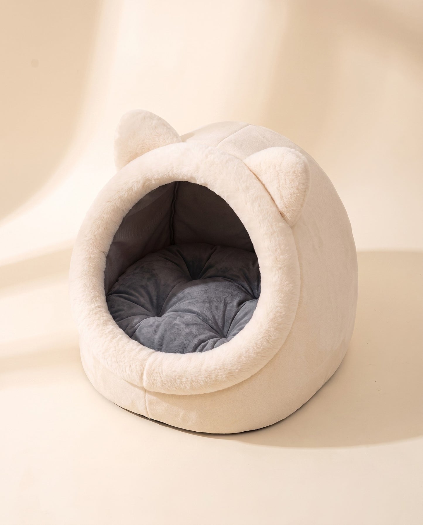 Cat-Face Tent Cave Bed, styled in a home setting