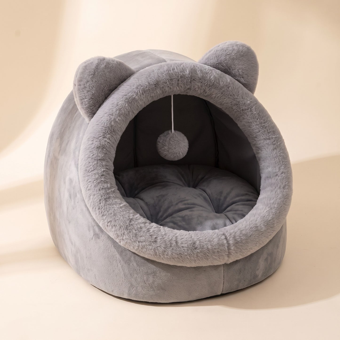 Cat-Face Tent Cave Bed - grey