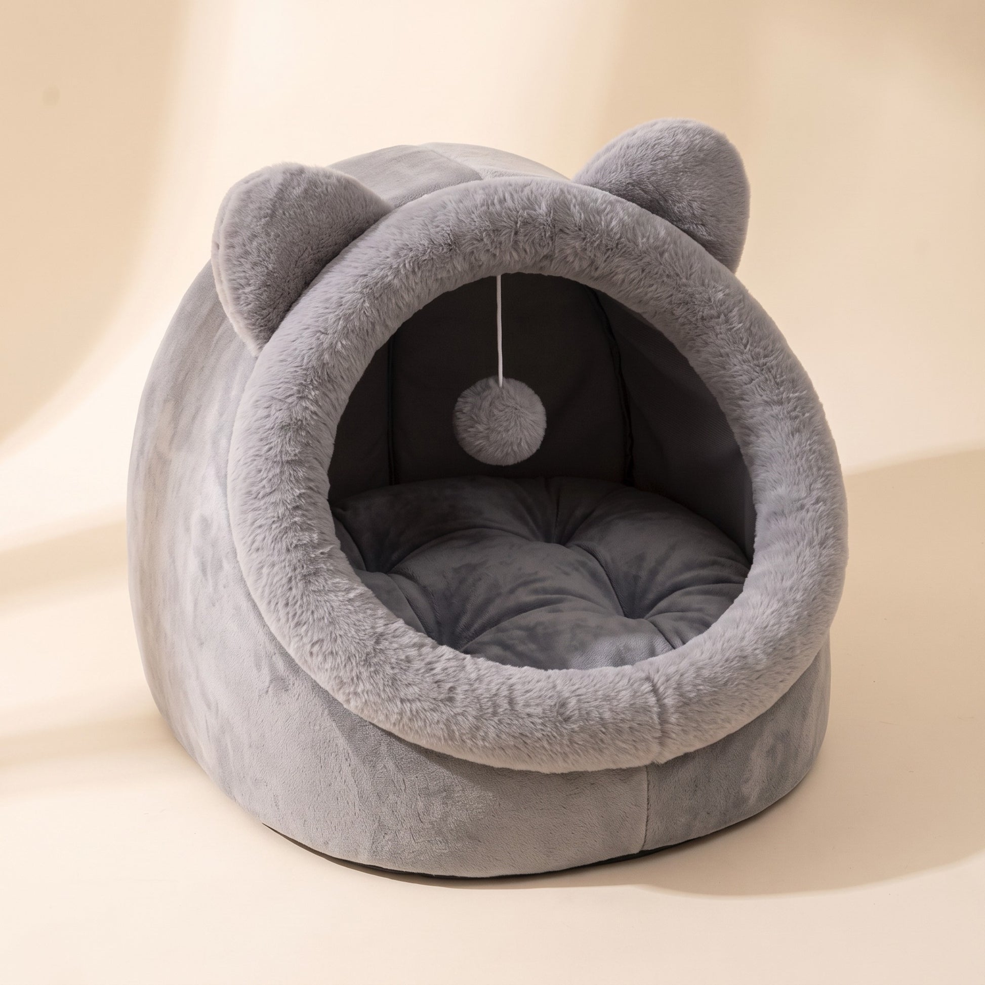 Cat-Face Tent Cave Bed - grey
