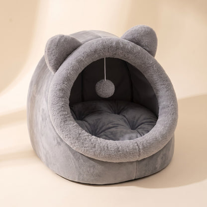Cat-Face Tent Cave Bed - grey