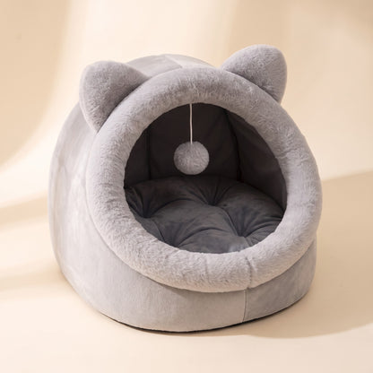 Cat-Face Tent Cave Bed - light grey