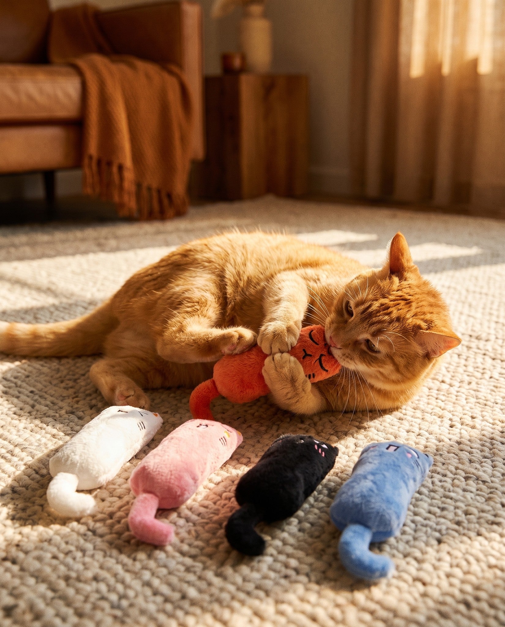 Crinkle Catnip Kicker Cat Toys, in use at home