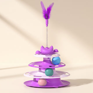 Three-Tier Turntable Cat Toy with Feather