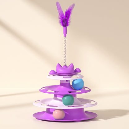 Three-Tier Turntable Cat Toy with Feather