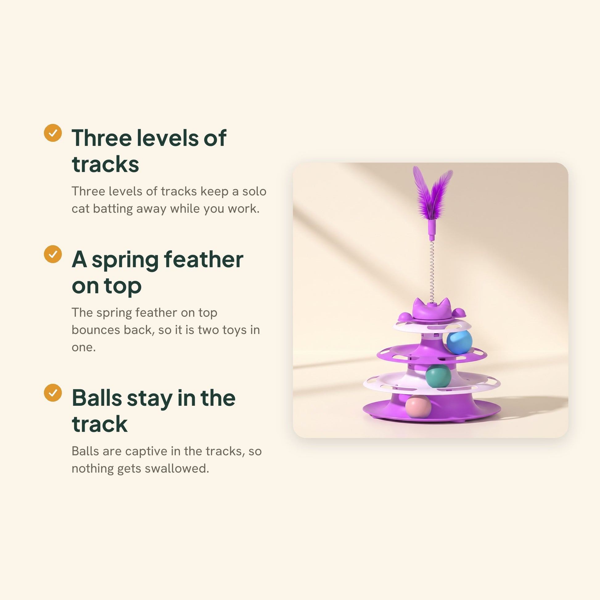Three-Tier Turntable Cat Toy with Feather, key benefits