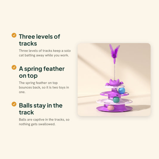 Three-Tier Turntable Cat Toy with Feather, key benefits