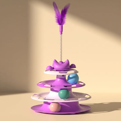 Three-Tier Turntable Cat Toy with Feather, styled in a home setting