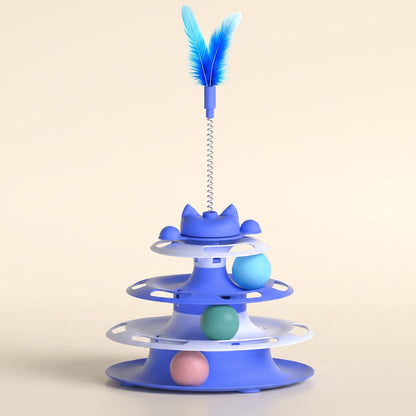 Three-Tier Turntable Cat Toy with Feather, var blue