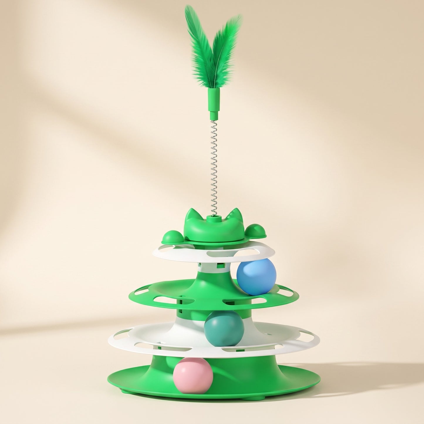 Three-Tier Turntable Cat Toy with Feather, var green