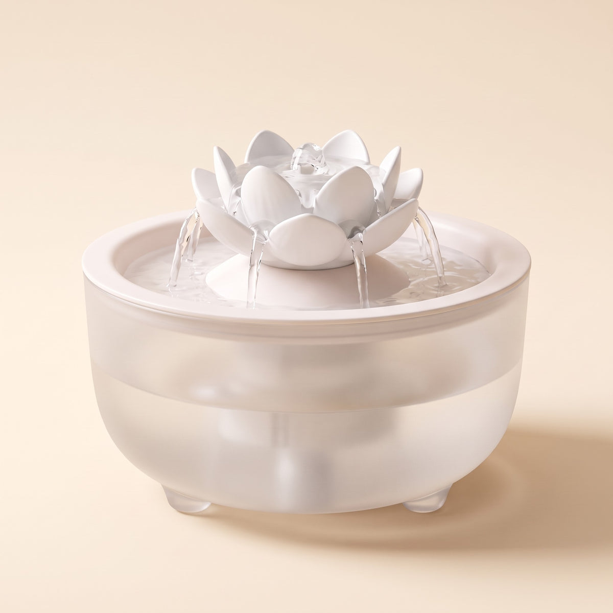 Flower Cat Water Fountain, White lid, lotus