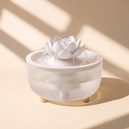 Flower Cat Water Fountain, White lid, lotus