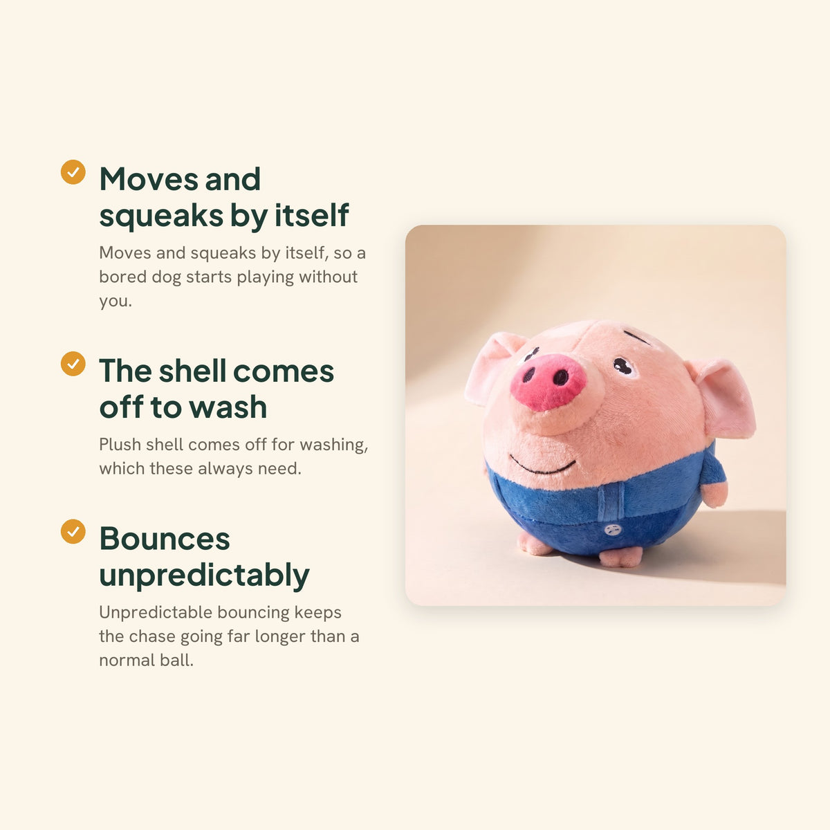 Self-Moving Plush Ball, Blue Pig, key benefits