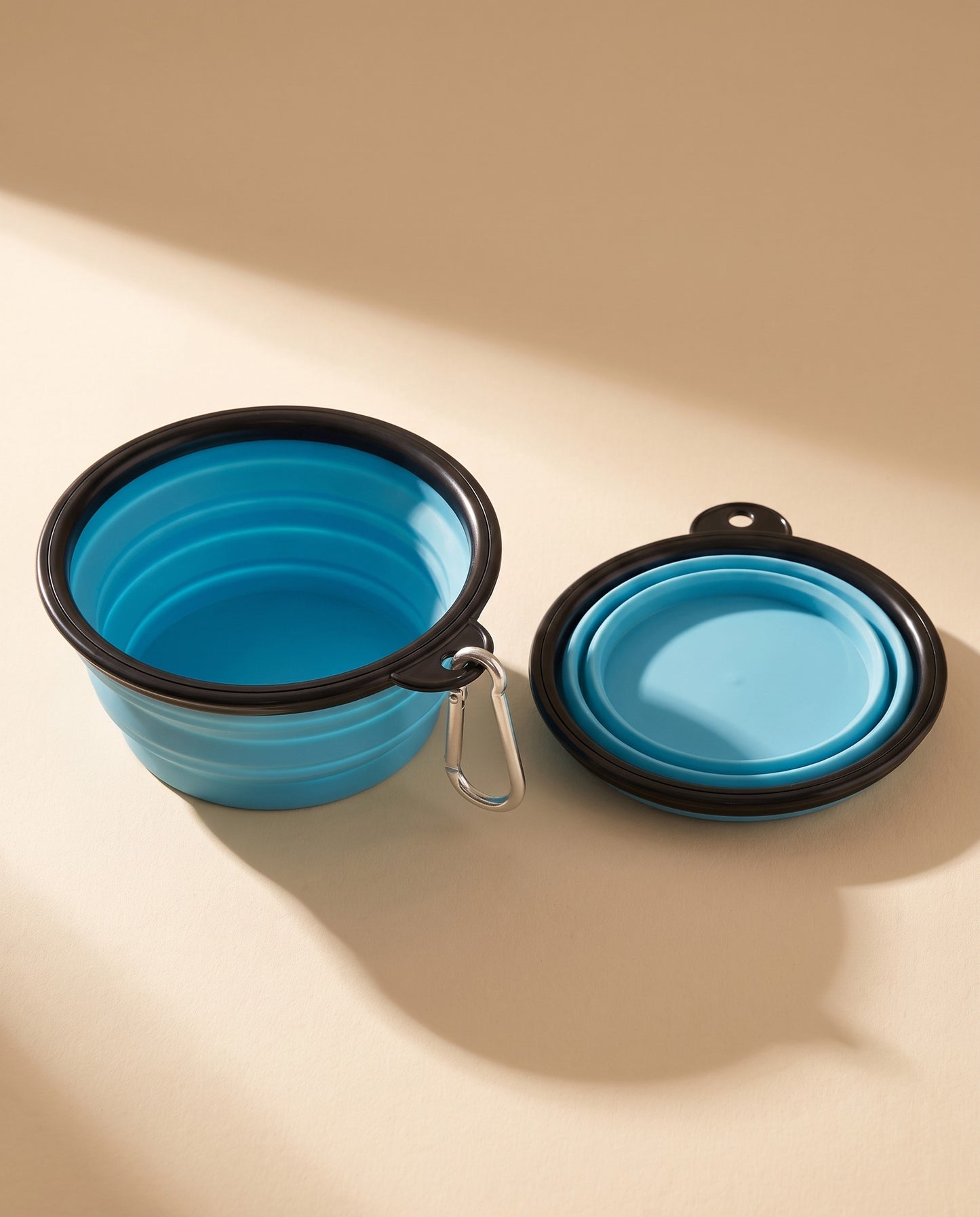 Collapsible Travel Bowl with Carabiner, styled in a home setting