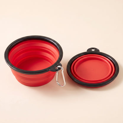 Collapsible Travel Bowl with Carabiner - red