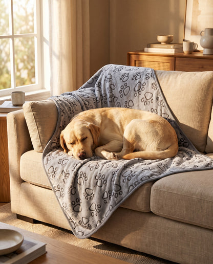 Premium Flannel Pet Blanket, 300gsm, in use at home