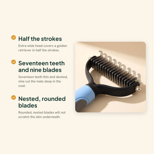 Extra-Wide Dual-Sided Dematting Brush, key benefits