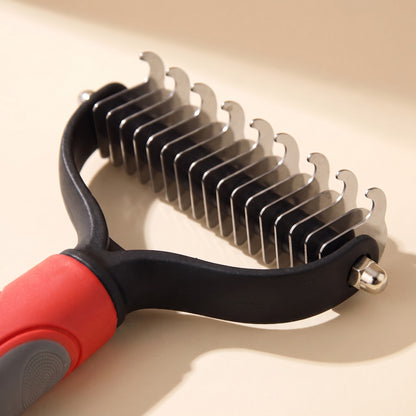 Extra-Wide Dual-Sided Dematting Brush in red