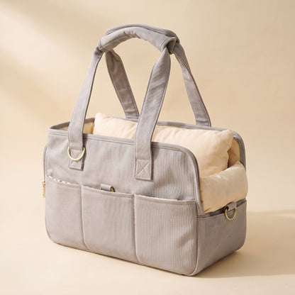 Structured Canvas Dog Carrier Handbag - gray