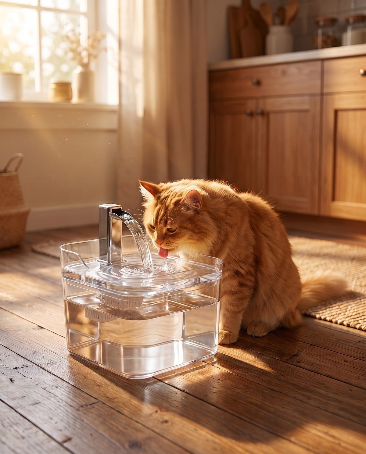 1.5L Cat Water Fountain, Transparent, in use
