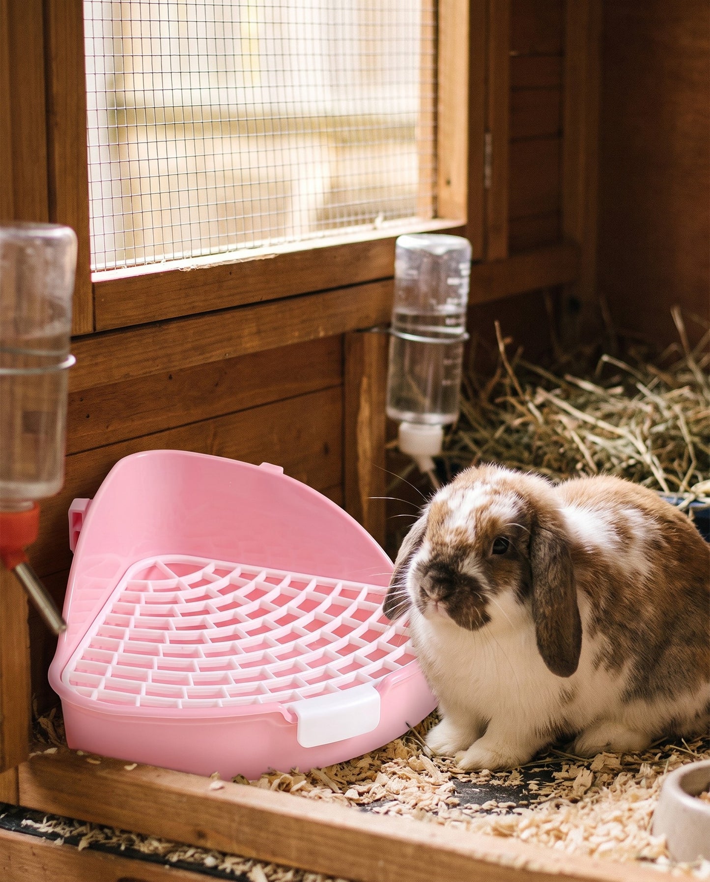 Corner Litter Tray for Rabbits and Small Pets, in use at home