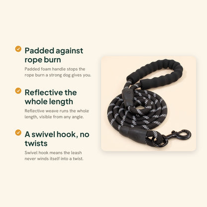 Reflective Rope Leash with Padded Handle, key benefits