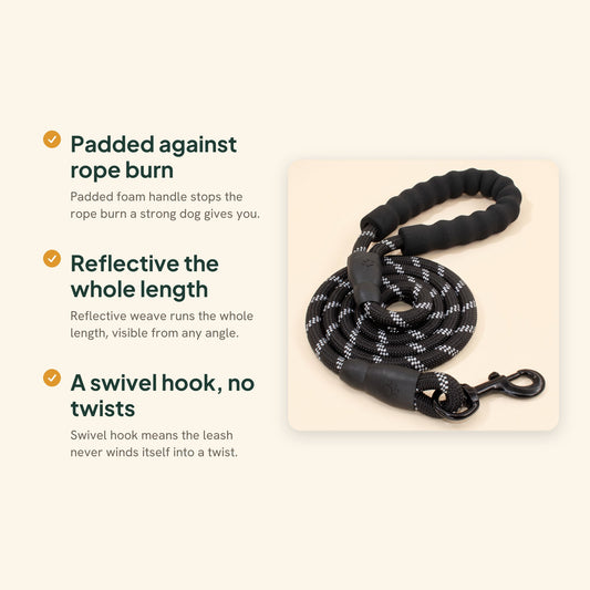 Reflective Rope Leash with Padded Handle, key benefits