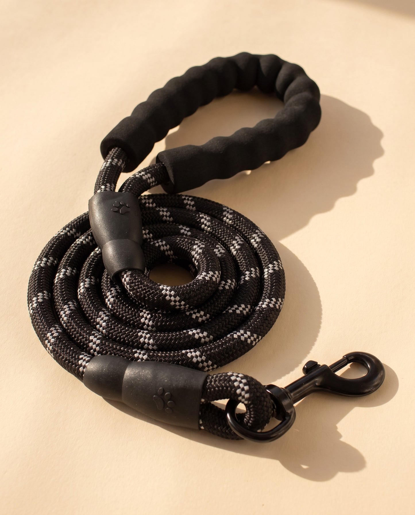 Reflective Rope Leash with Padded Handle, styled in a home setting