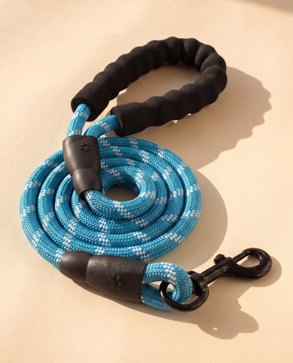 Reflective Rope Leash with Padded Handle, Blue