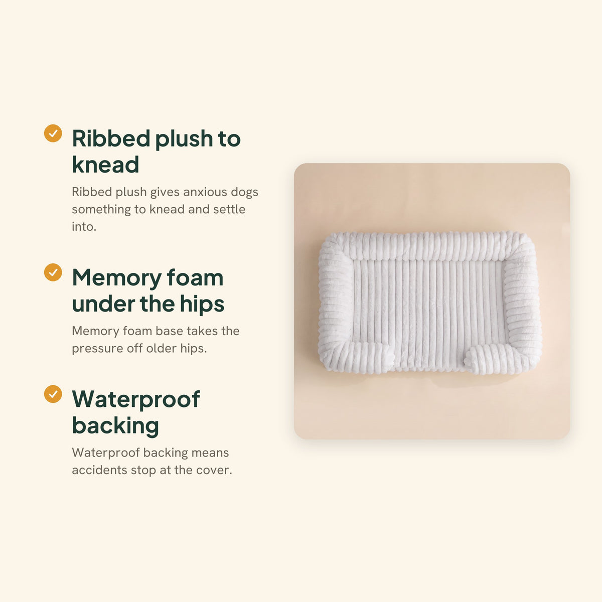 Calming Orthopedic Bolster Bed, White, key benefits