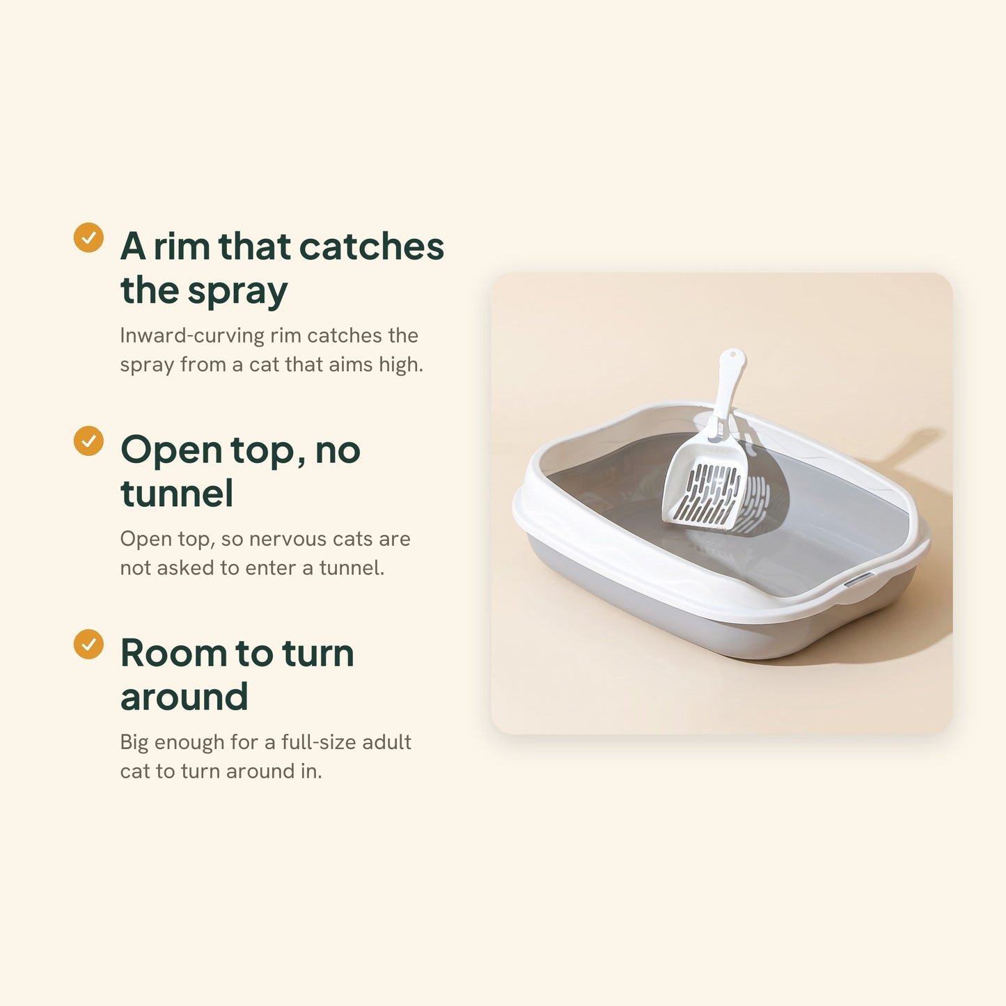 Splash-Proof High-Rim Litter Box, key benefits