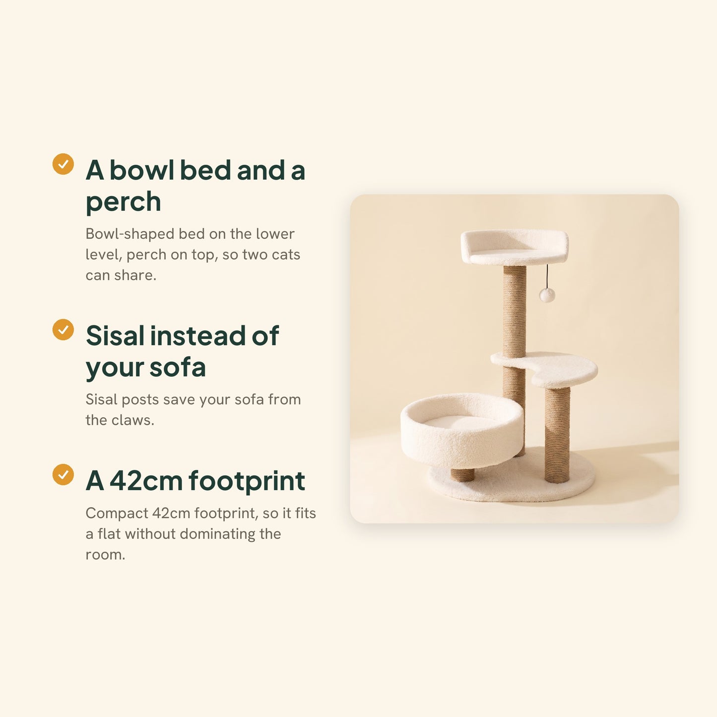 Small Sisal Cat Tree with Bowl Bed, key benefits