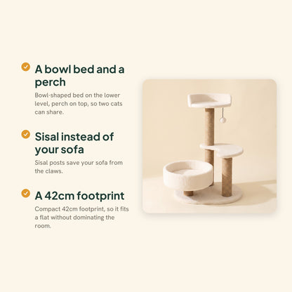 Small Sisal Cat Tree with Bowl Bed, key benefits