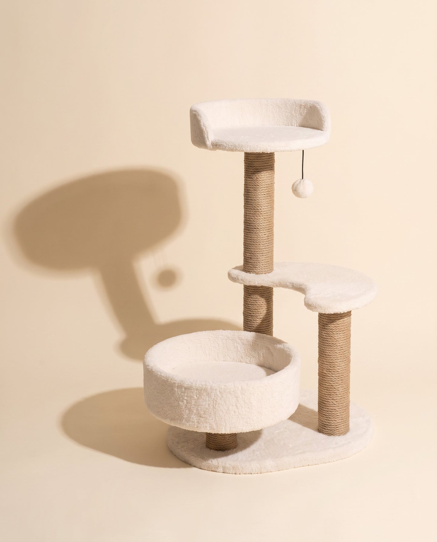 Small Sisal Cat Tree with Bowl Bed, styled in a home setting