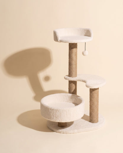 Small Sisal Cat Tree with Bowl Bed, styled in a home setting