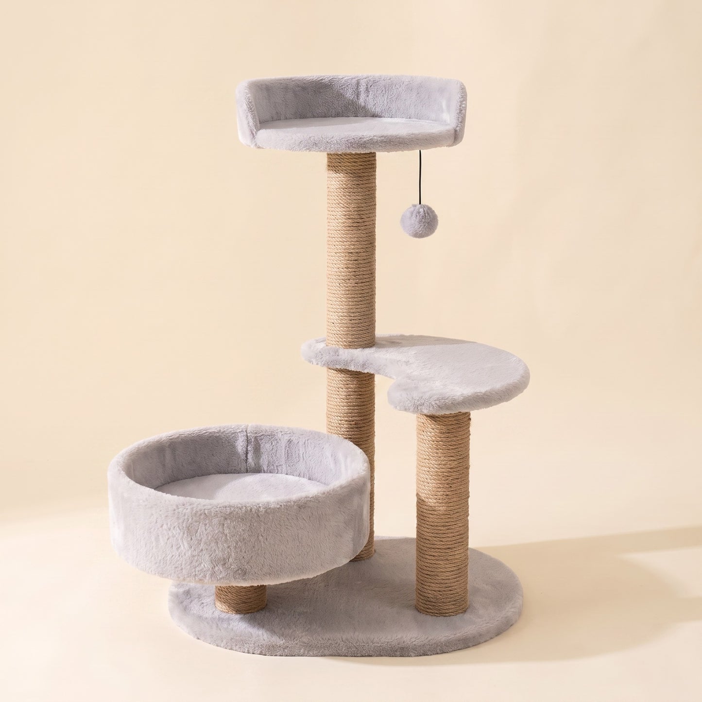 Small Sisal Cat Tree with Bowl Bed - light-grey