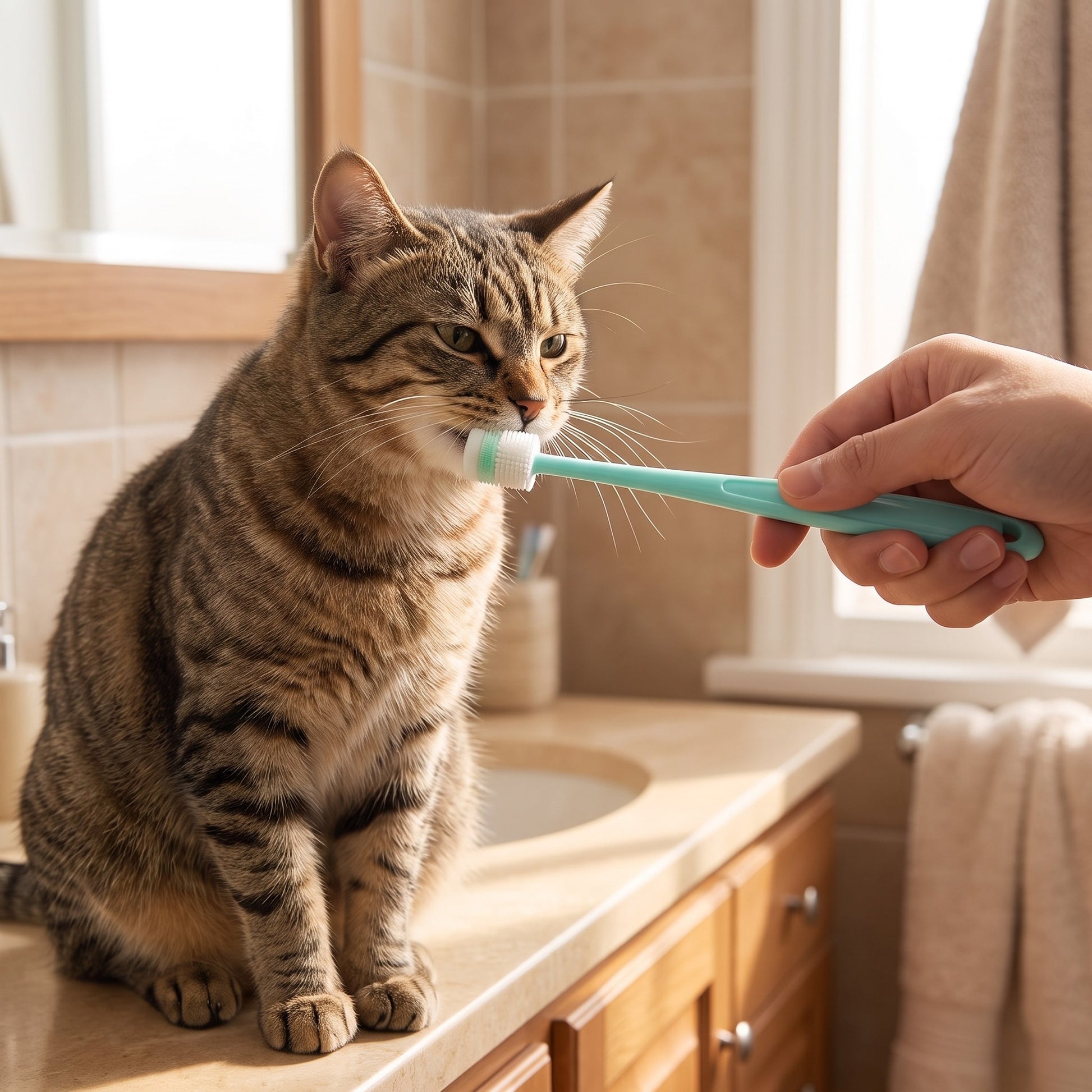 360 Degree Silicone Pet Toothbrush, in use at home