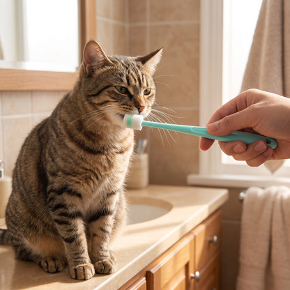 360 Degree Silicone Pet Toothbrush, in use at home