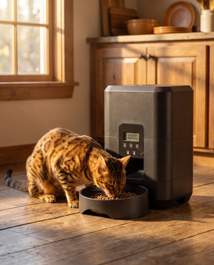Smart Automatic Feeder with LCD and App, in use at home