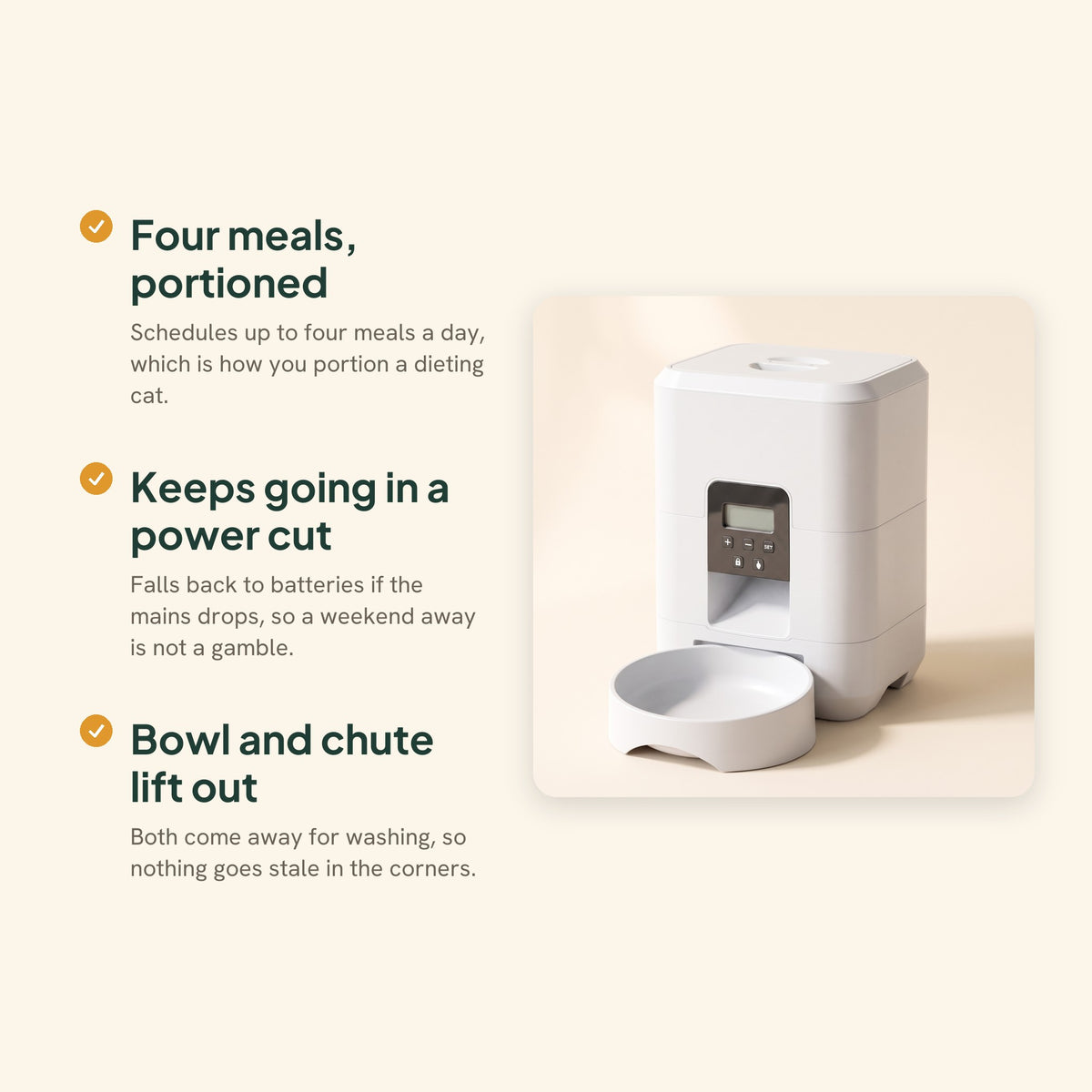 Automatic Pet Feeder, 2 L, White, key benefits