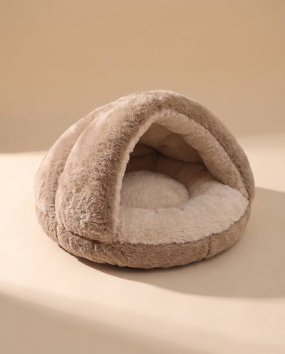 Plush Burrow Cat Bed, Khaki